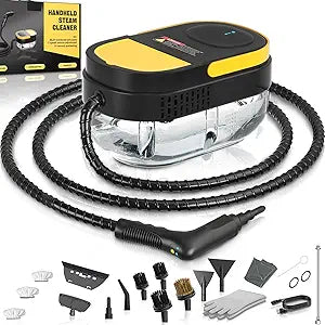 Gautye Steam Cleaner, 3 Level Adjustable Handle, 15s Heat Up, 1.69 Quarts Tank, Handle Steam Cleaner for Home with 15 Accessories, Steamer for Cleaning for Kitchen, Grout, Dirt, Tile, Floor, Car,Black