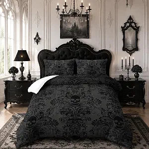 Skull Bedding Set - Gothic & Boho Full Size Comforter Set with Skull Pattern