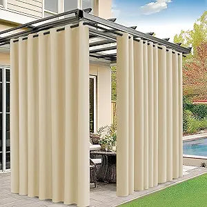M METERXITY Outdoor Curtains for Patio Waterproof, 150W x 108L Inch Heavy Gazebo Curtains for Outdoor Patio, Porch, Sunlight, Outdoor Blackout Curtains [Cream, Grommet Top]