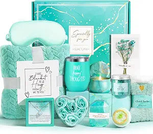 Birthday Gifts for Women, Self Care Gifts Christmas Box Get Well Soon Basket, Ocean Relaxing Spa Gifts Care Package w/ Flannel Blanket, Unique Mothers Day Gift Idea for Mom Her Friend Sister