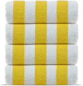 Beach Towel | 100% Cotton Cabana Stripe Beach Towels 60 x 30 Inch| Quick Dry, Lightweight Pack of 4 Large Bath Towel for Beach, Pool, Bathroom, SPA,Gym,Yoga and Beach Blanket|Yellow