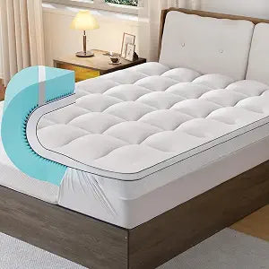 GEMBED Firm Memory Foam Mattress Topper Queen Size - Dual Layer 3 Inch Cooling Gel Memory Pad and 1 Inch Pillow Top Mattress Cover for Back Pain - 60" x 80" x 4"