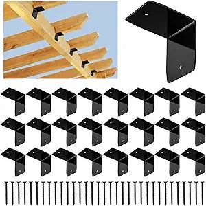 MorningRo 24 Pcs Black Pergola Hardware Rafter Clips Galvanized Steel Rafter Brackets Hurricane Clips Brackets Ties with Screws for Lumber Pergola, Timber Beam, Ceiling Joist (4 Inch)