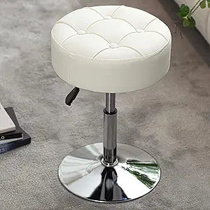 Adjustable Vanity Stool with High-Density Non-Sagging Foam & Metal Base, Swivel Makeup Vanity Chair, Small Makeup Stool for Vanity, Bedroom, Bathroom, White PU Leather