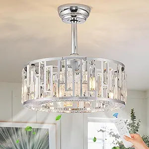 Modern Chrome Caged Ceiling Fan with Light for Bedroom Crystal Ceiling Light Fixture with Fan Bladeless Ceiling Fan Light for Kitchen Hallway Dining Room