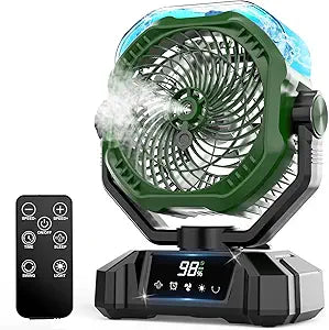 COZII Misting Fan Portable, 20000mAh Camping Fan Rechargeable with Mist - Mister with 360ml Water Tank, Touch Screen, 5 Speeds, 3 Colors LED Lantern, 8 Timing, for Tents, Travel, Beach, Home, Outdoor