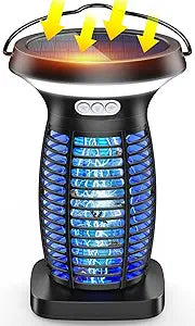 PhatroyYee Solar Bug Zapper Outdoor, 3-in-1 Mosquito Zapper Outdoor Solar Powered, Cordless Electric Bug Zapper Indoor with Night Light, Waterproof Fly Zapper for Patio Backyard Home Kitchen Camping
