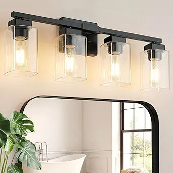 BesLowe 27" 4-Light Bathroom Light Fixture, Modern Black Bathroom Vanity Light, Bathroom Lighting Fixtures Over Mirror, Matte Black Wall Lamp, Wall Lights for Living Room Bedroom Hallway