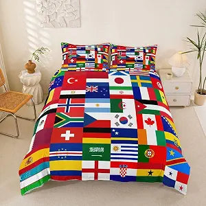 Feelyou International Flags Duvet Cover Full Size Boys Girls World Countries Bedding Set Breathable Soft Soccer Sports Game Comforter Cover 3Pcs Bedroom Decor