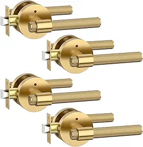 Asidrama 4 Pack Privacy Champagne Bronze Knurled Door Handles, Door Lever with Door Knobs Indoor for Bedroom or Bathroom, Heavy Duty Door Handles Interior with Locks for Left Right Sided Doors