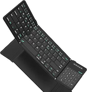 Nillkin Foldable Travel Keyboard with Touchpad & Number Pad, Bluetooth Wireless Portable Folding Full Size Keyboard with Trackpad for PC Laptop iPad Tablets Smartphone, Silicone Leather Cover, Black