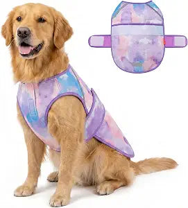 KYEESE Dog Cooling Vest, Lightweight Dog Cooler Jacket, 3D Breathable Mesh Pet Cooling Shirts for Summer with Reflective Stripe, Sun Protection Pet T Shirt for Beach, Hiking, Walking, Purple, 2XL