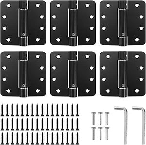 6 Pack Self Closing Door Hinges, 4 Inch Spring Loaded Hinges Adjustable Tension Spring Hinges with 1/4'' Radius Corners, Heavy-Duty Door Hardware for Commercial and Residential Doors, Matte Black