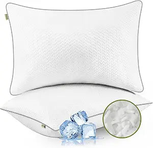 Cooling Pillow Queen Size Set of 2, Shredded Gel Memory Foam Firm Side Sleeper Pillow for Body Align, Ultra Neck Pain Relief, Adjustable Cool Bed Pillow for Hot, Back, Stomach Sleepers, CertiPUR-US