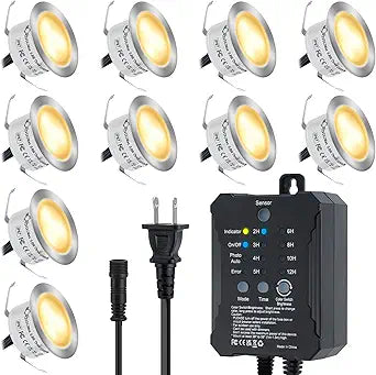 Low Voltage Deck Lights Recessed Kit with Transformer Dimmable Timer and Photocell Sensor Outdoor LED Deck Lighting 3CCT 2700K-5000K IP67 Waterproof for Stair Patio Yard 10 Packs