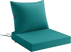 MIULEE Turquoise Outdoor Chair Cushion 22x22 Inch for Patio Furniture Linen Textured Waterproof & 3 Year Color Fastness Seat and Back Couch Cushion with Ties No Slip Design