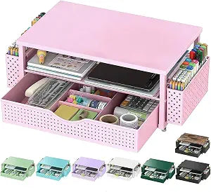Spacrea Computer Monitor Stand with Drawer and 2 Pen Holders, Pink