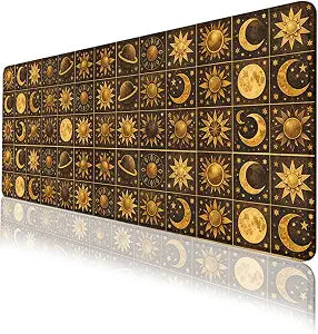 Boho Celestial Gaming Mouse Pad Sun Moon Star Vintage Astrology Mousepad Extended Large Laptop Keyboard Non-Slip Rubber Base with Stitched Edges 31.5x11.8 Inch