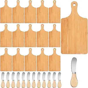 24 Pcs Bamboo Cutting Board Set with 24 Pcs Cheese Knives, 11" x 5" Individual Charcuterie Boards, Blank Laser Engraving Boards & Butter Knives Bulk Set, Perfect for Kitchen, Gifts, Home Decor