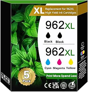 962XL Ink Cartridges Black Color Combo Pack (5-Pack, 2Black/Cyan/Magenta/Yellow) Replacement for HP 962 962XL Ink Cartridges 962XL Ink for OfficeJet Pro 9010 9014 9015 9018 9019 9020 9025 Printer