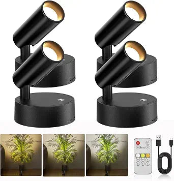 Spotlights Indoor with Remote & Touch, 5500mAh Rechargeable Battery Picture Lights with Timer, 10 Levels Brightness Dimmable Uplights Indoor for Tree Painting Cabinet Wall Gallery (4 Pack)