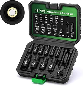 TecoTek 13PCS Magnetic Tap Socket Set, 1/4" & 3/8" Drive Square Drive Tap Handle Tool, Square Socket Set for Fractional MCTI Standard Tap Thru 1/2" & 1/8" NPT Taps