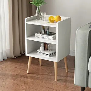 LUCKNOCK Night Stand, White Bedside Table, Modern End Table with Open Storage, Small nightstand for Small Space, Living Room, Bedroom, Kids Room, Dorm.