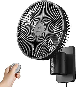 LEMOISTAR 8 Inch Small Wall Mounted RV Fan with Remote Control, 90┬░ Oscillating, 4 Speeds, 4 Timer, Adjustable Tilt, 70 Inch Cord, Quiet, for Corner Bedroom Home Office Garage-Black