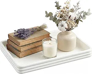 Concrete Decorative Tray for Coffee Table, 14"x10" Modern Minimalist Ottoman Tray, Heavy & Stable with Non-Slip Cork Base, Vanity Trays for Bathroom, Kitchen Counter & Home Decor