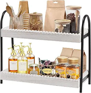 2 Tier Coffee Bar Organizer, Wood Coffee Bar Accessories Shelf for Countertop, Rustic Coffee Station Organizer Decor Stand Rack for Mugs Cups Syrup, Condiment Storage Holder for Kitchen, Home, Office