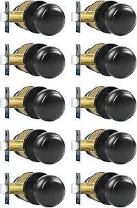 RAZCC Passage Door Knobs, 10 Pack Matte Black Door Knobs, for Hallway & Closet Non-Locking Interior Round Door Handles Keyless Reversible for Left Right Handed Doors