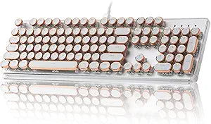 YUNZII QL108 Typewriter Style Mechanical Gaming Keyboard,Full Size Hot Swappable RGB Backlit Keyboards,Metal Panel Retro Punk Round Keycaps,USB Wired Computer Keyboard (Silver, Onyx Gray Switch)