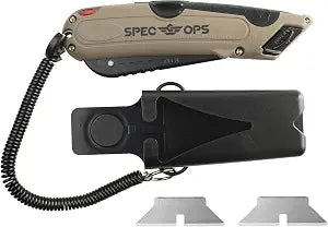 Spec Ops Tools Safety Knife Box Cutter, Self-Retracting Utility Knife for Warehouse & Cardboard Cutting with Holster and Lanyard