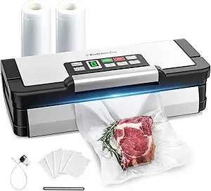 95kPa Vacuum Sealer Machine with AquaLock Technology, for Moist Seals, 2X Seal & 130W, Fully Automatic Food Sealer, Built-In Cutter, Bag Storage & Hose, Precision Sealing, 2 Bag Rolls,Stainless Steel