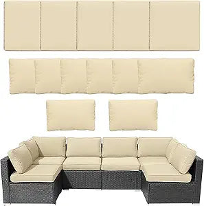 CALBODE 14Piece Outdoor Sofa Cushion Cover Replacement Outdoor Chair Cushions Covers with Zipper Waterproof Anti-Fading for Patio Conversation Sectional Set, Covers Only (25.6 * 25.6Inch Beige)