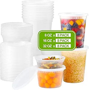 AOZITA 24 Sets Plastic Deli Food Containers With Lids, 8 oz 16oz 32oz Variety pack, Airtight Food Storage Containers, Freezer/Dishwasher/Microwave Safe, Soup Containers For Takeout Food Storage