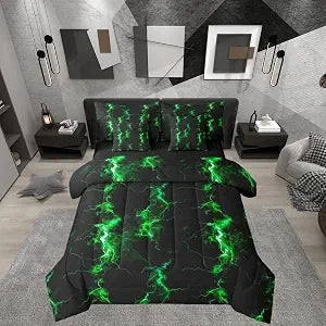Erosebridal Lightning Pattern Black Green Adults Full Comforter Set