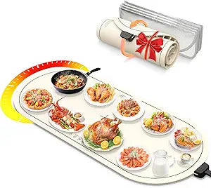 Food Warming Mats for Countertop Extra Large(XXL 36"x15"),Electric Heating Pad for Food,Roll Up Silicone Warmer Mat for Party and Kitchen,Practical Birthday Gift for Mom and Women(Beige)