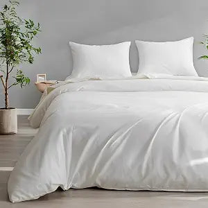 HeimenAogo Queen Size Tencel Cotton Duvet Cover - Silky Smooth Luxury Hotel Collection Bedding Set, 90x90 Inch Comforter Cover, Zipper Closure, Bright White
