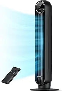 DREO Tower Fan for Bedroom, 2026 Upgraded DC Motor, 28ft/s High Velocity, 20dB Ultra Quiet Standing Fan, 8 Speeds 4 Modes, 90┬░ Oscillating Bladeless Fan for Indoors, Floor Fans with Remote, Black