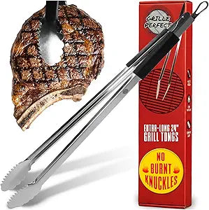 Grill Tongs 24-Inch Super Long Extra Heavy Duty for Grilling and Barbecue Heat Resistant Hand Grips Stainless Steel for BBQ Outdoor Kitchen and Cooking Hot Grilled Food