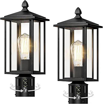 17" Motion Sensor Outdoor Post Lights, Dusk to Dawn Lamp Post Light Fixture with Tempered Glass, Waterproof Aluminum Pole Lights, Outside Lamp Posts Outdoor Lighting for Garden Yard Pathway (2-Pack)