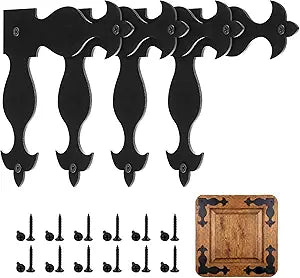 4 Pack 6.75" Metal L Bracket for Wood Furniture, Rustic Wrought Iron Decorative Corner Brackets, Black Farmhouse Door Decor for Barn, Front Doors, Garage, Gates, Tables, Cabinets, Frame