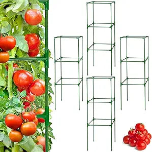 45x14.5x14.5in Square Tomato Cage for Garden - 4 Pack Adjustable Rust-Resistant Tomato Metal Trellis for Pots/Raised Beds/Outdoor, Fits Heavy Plants as Cucumber/Pepper/Eggplant/Pea, Easy to Assemble