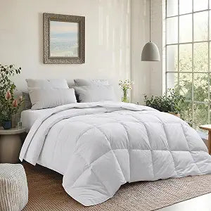 Deodar Goose Feather Down Comforter Summer Duvet Insert King Size 100% Cotton White Lightweight Blanket All Season Quilt Queen with Loops for Bed, Sofa, Couch, 106 x 90 INCH