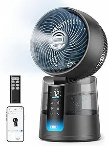 DREO TurboCool Misting Fan 516S, 150┬░+30┬░ Omni-directional Oscillating Smart Desk Cooling Fan∩╝Evaporative Air Cooler, 26 ft/s, Ultrafine Mist, 20dB, 6 Speeds 2 Modes, Remote & APP Control, RGB, Grey