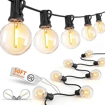 GOOTHY G40 LED Outdoor String Lights, 50Ft Patio String Lights Waterproof with 52 Shatterproof Globe Bulbs, Hanging Outdoor Lights for House Backyard Party Cafe Balcony Porch Christmas Decor, Black
