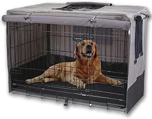 Rachmi Privacy Dog Crate Cover 48 Inch, Durable 600D Canvas Water Resistant Windproof Pet Kennel Cover for Universal Wire Crate with Double Doors, (49Lx31Wx33H, Gray/Black)