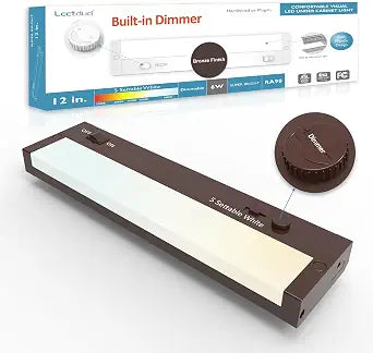 Leetdud Under Cabinet Lighting Plug in or Hardwired Built-in Dimmer, 12 Inch 6W, 5CCT 2700/3000/3500/4000/5000K, Linkable Counter Lights for Kitchen, ETL Dimmable LED Light Fixture, Bronze