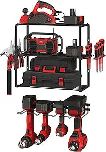 Power Tool Organizer - 4-Tier Garage Shelving Unit with 140lb Max Capacity - Wall Mount Garage Storage System for Tools by Stalwart